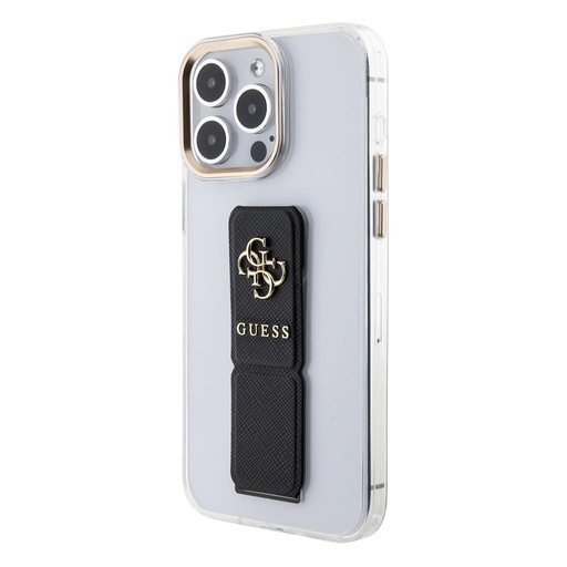 Apple iPhone 15 Pro Guess PU Grip Stand 4G Metal Logo husă (Negru) - GUHCP15LHGSSA4K