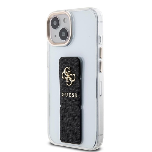 Apple iPhone 15 Guess PU Grip Stand 4G Metal Logo husă (Negru) - GUHCP15SHGSSA4K