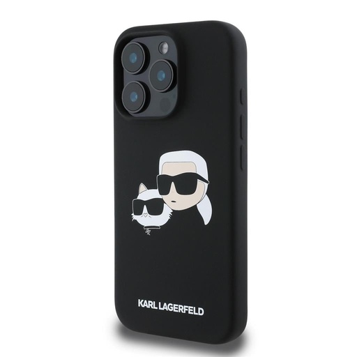 Apple iPhone 16 Pro Max Karl Lagerfeld Liquid Silicone Double Heads MagSafe husă (Negru) – KLHMP16XSKCHPPLK