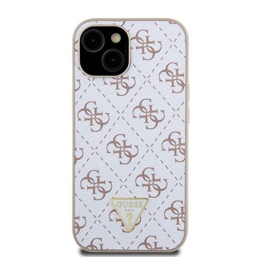 Apple iPhone 15 Guess PU Leather 4G Triangle Metal Logo husă (Alb) - GUHCP15SPG4GPH