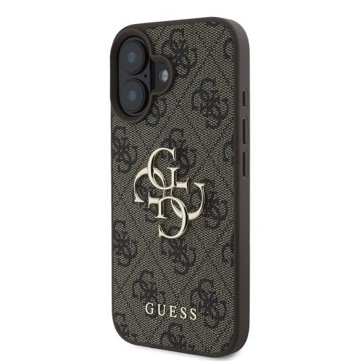 Apple iPhone 16 Guess PU 4G Metal Logo husă (Maro) - GUHCP16S4GMGBR