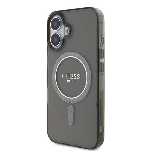 Apple iPhone 16 Guess IML Glitter Ring MagSafe husă (Negru) - GUHMP16SHFGEREK