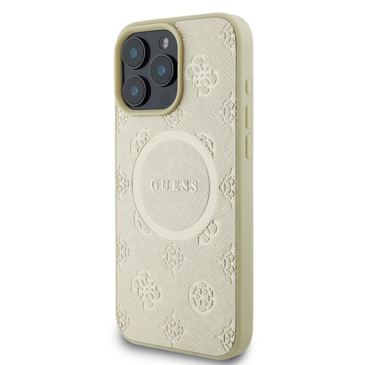 Apple iPhone 16 Pro Max Guess Saffiano Peony Stamp MagSafe husă (Auriu) - GUHMP16XPSAPSMED