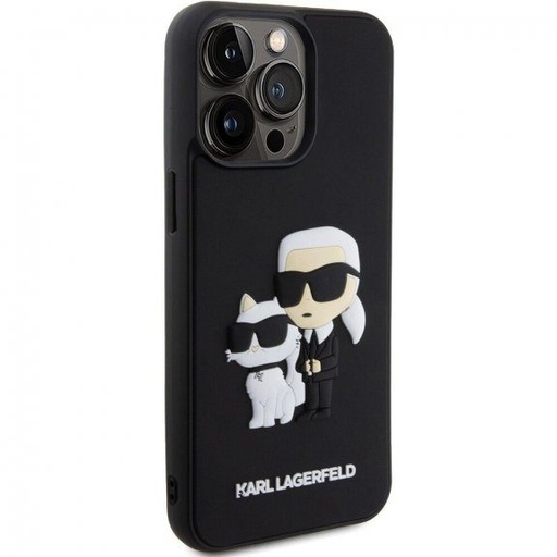 Apple iPhone 16 Pro Max Karl Lagerfeld 3D cauciuc husă Karl & Choupette (Negru) – KLHCP16X3DRKCNK