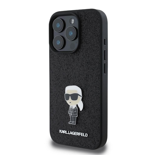 Apple iPhone 16 Pro Max Karl Lagerfeld Fixed Glitter Metal Iconic husă (Negru) – KLHCP16XGKNPSK