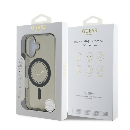 Apple iPhone 16 Pro Guess IML Rhinestones Ring MagSafe husă (Negru) - GUHMP16LPFTDTEK