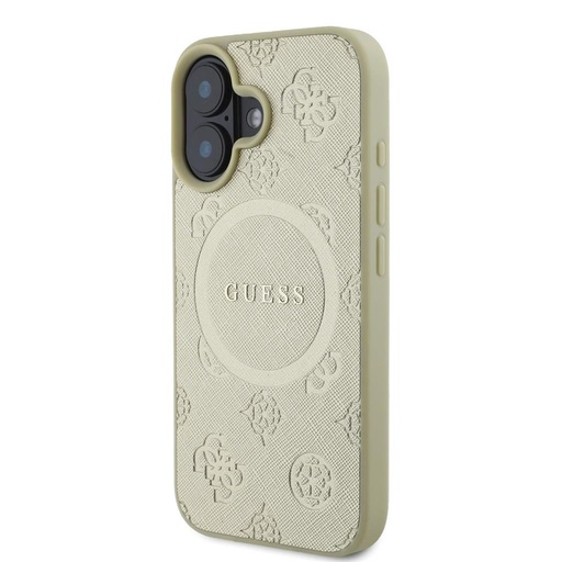 Apple iPhone 16 Guess Saffiano Peony Stamp MagSafe husă (Auriu) - GUHMP16SPSAPSMED