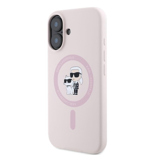 Apple iPhone 16 Karl Lagerfeld Liquid Silicone Karl and Choupette MagSafe husă (Roz) – KLHMP16SSCMKCRHP