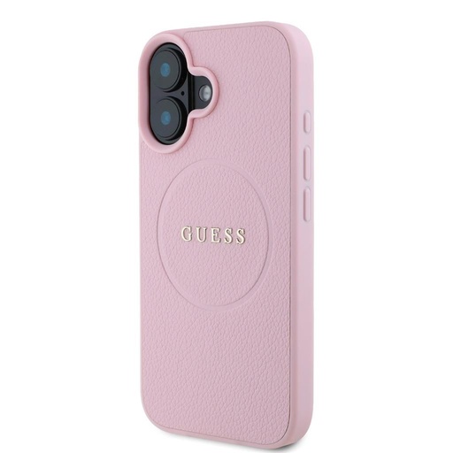 Apple iPhone 16 Guess PU Grained Classic Logo MagSafe husă (Roz) - GUHMP16SPGHSMMP