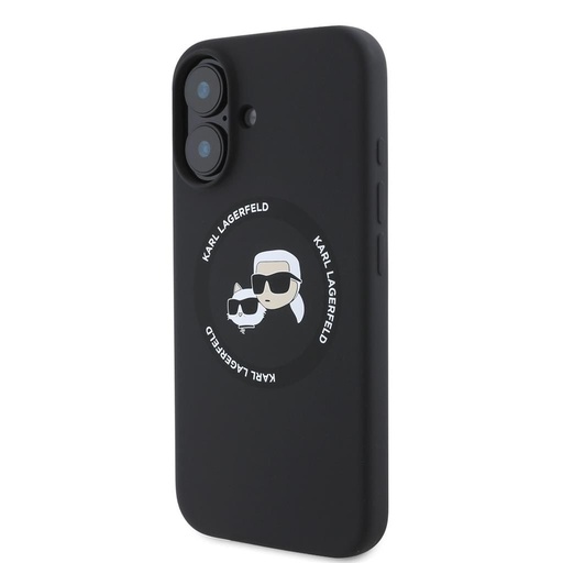 Apple iPhone 16 Karl Lagerfeld Liquid Silicone K&CH Heads MagSafe husă (Negru) – KLHMP16SSKCHTCK