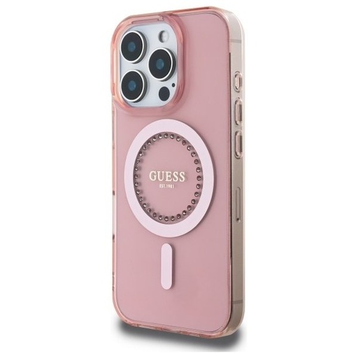 Apple iPhone 16 Pro Max Guess IML Rhinestones Ring MagSafe husă (Alb) - GUHMP16XPFTDTEH