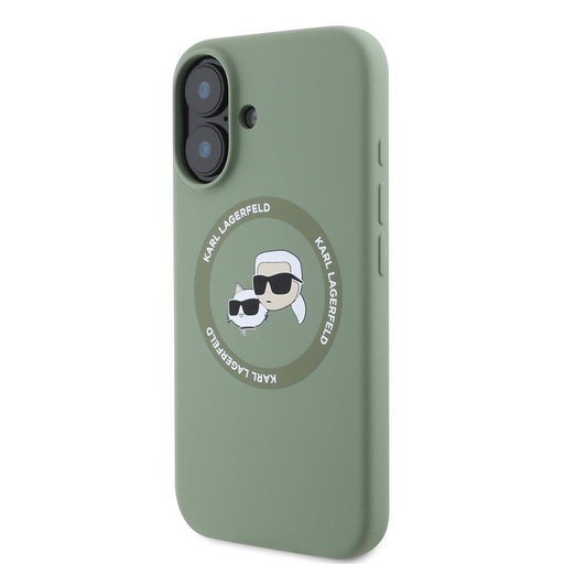 Apple iPhone 16 Karl Lagerfeld Liquid Silicone K&CH Heads MagSafe husă (Kaki) – KLHMP16SSKCHTCA