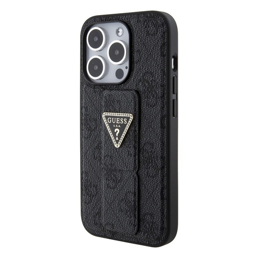 Apple iPhone 15 Pro Guess PU Grip Stand Strass Triangle husă (Negru) - GUHCP15LPGS4TDK
