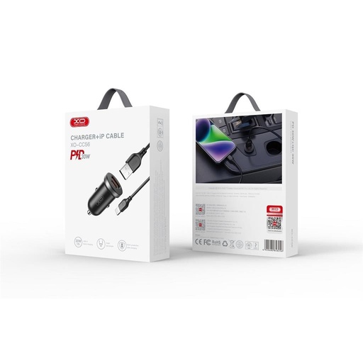 XO CC56 auto încărcător rapid, PD & QC conector + lightning cablu 30W (Negru)