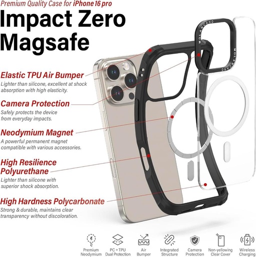 Apple iPhone 16 MOLAN CANO HN7 Magsafe rezistent husă spate (Negru)