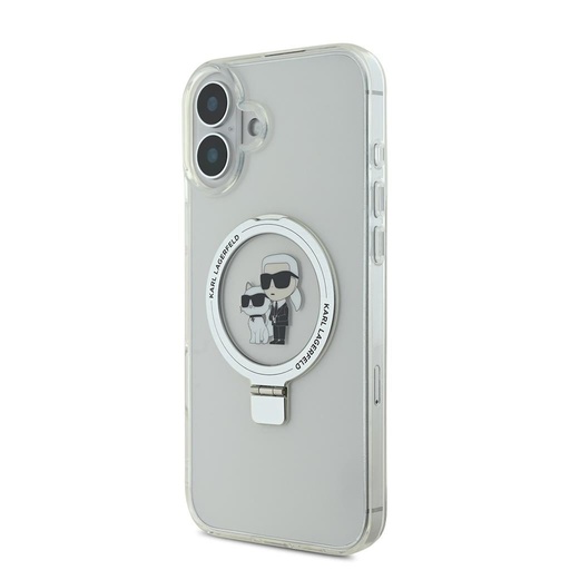 Apple iPhone 16 Plus Karl Lagerfeld Ringstand Karl and Choupette MagSafe husă (Alb) – KLHMP16MHMRSKCH