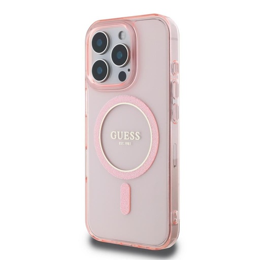 Apple iPhone 16 Pro Guess IML Glitter Ring MagSafe husă (Roz) - GUHMP16LHFGEREP