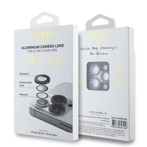 Apple iPhone 16 Pro / Pro Max Guess Metal protecție lentilă (Negru) - GUCL163SAGK