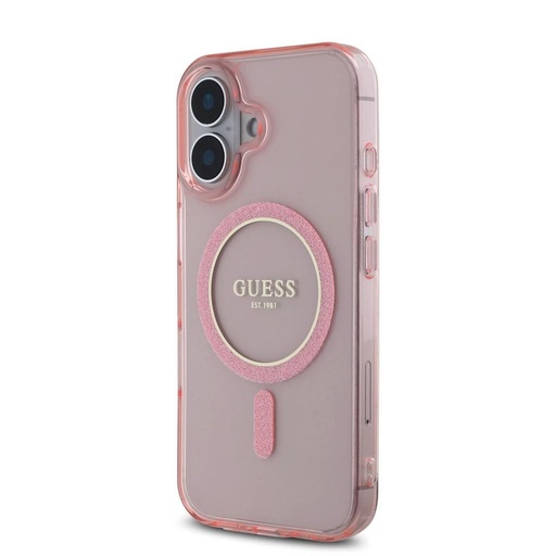 Apple iPhone 16 Guess IML Glitter Ring MagSafe husă (Roz) - GUHMP16SHFGEREP