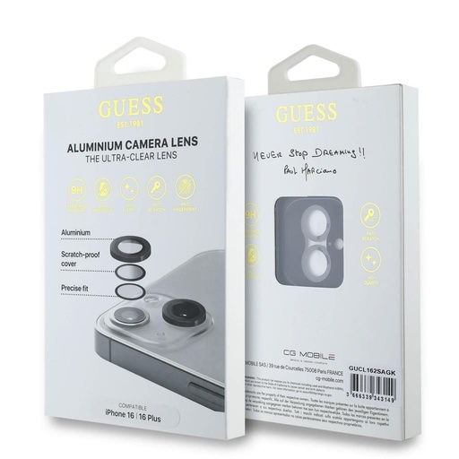 Apple iPhone 16 / 16 Plus Guess Metal protecție lentilă (Negru) - GUCL162SAGK