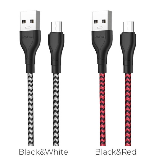 Borofone BX39 microUSB cablu, textil, 3A, 1m, negru/ alb