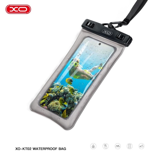 XO KT02 PVC rezistent la apă husă telefon dublu csattal és cu curea pentru gât (Negru)