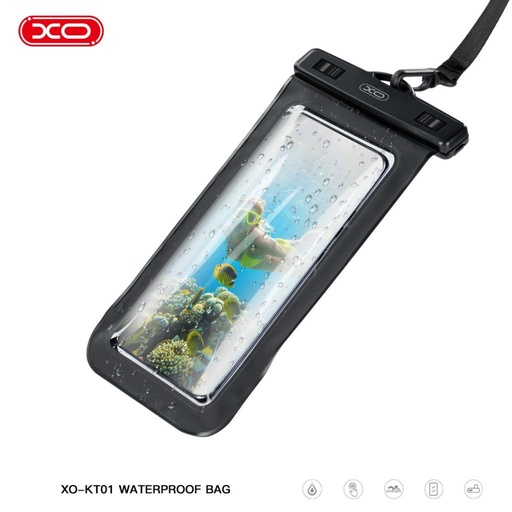 XO KT01 PVC rezistent la apă husă telefon cu clapetă ablakkal és cu curea pentru gât (Negru)