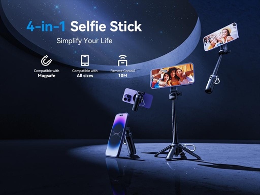 XO SS22 mini Bluetooth selfie stick (Negru) – 4 az 1-ben funcție, magnetic design, asistent foto