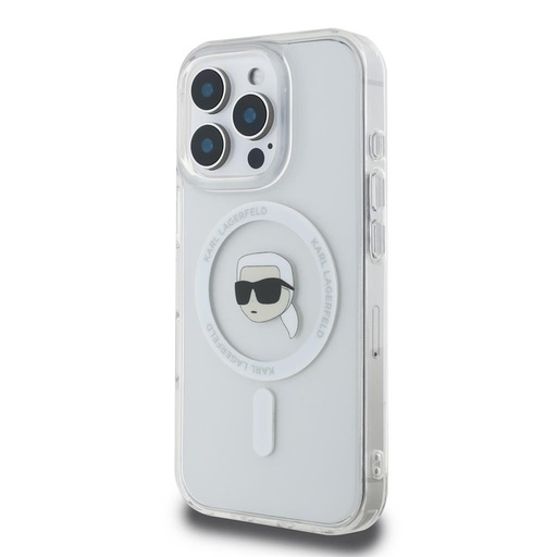Apple iPhone 16 Pro Max Karl Lagerfeld IML Karl Head Metal Frame MagSafe husă (Transparent) - KLHMP16XHLSKIH