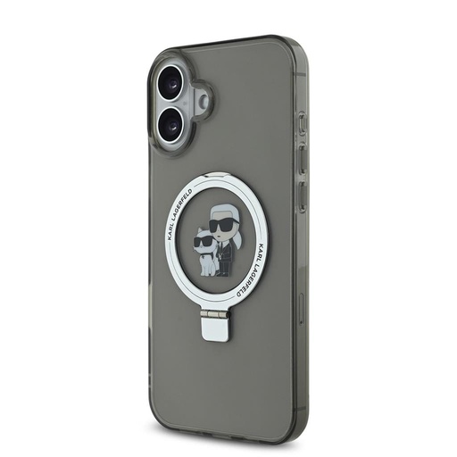 Apple iPhone 16 Karl Lagerfeld Ringstand Karl and Choupette MagSafe husă (Negru) - KLHMP16SHMRSKCK