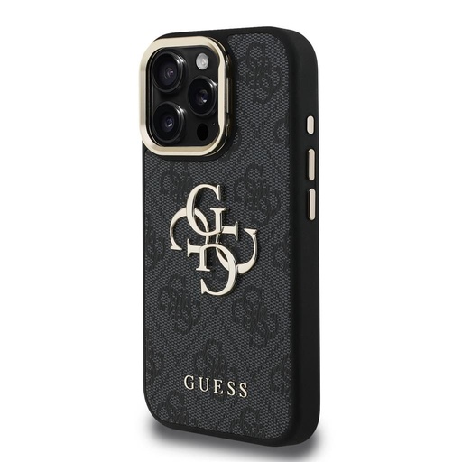 Apple iPhone 16 Pro Guess PU 4G Metal Logo Stand Camera Frame husă (Negru) - GUHCP16LPCS4GP4K