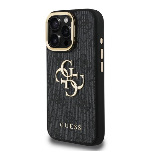 Apple iPhone 15 Pro Guess PU 4G Metal Logo Stand Camera Frame husă (Negru) - GUHCP15LPCS4GP4K