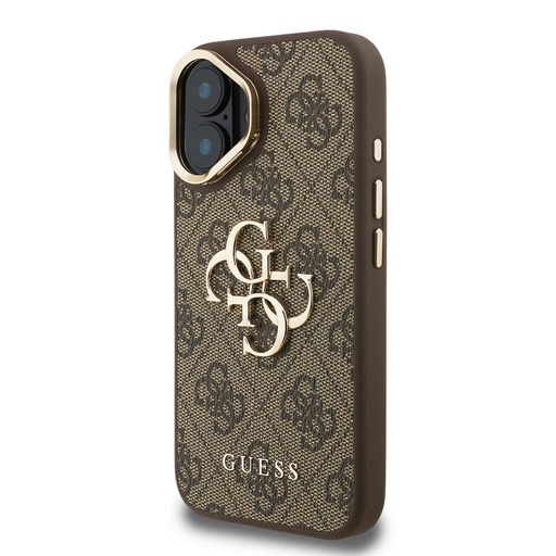 Apple iPhone 16 Guess PU 4G Metal Logo Stand Camera Frame husă (Maro) - GUHCP16SPCS4GP4W
