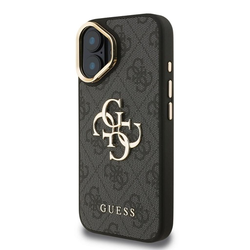 Apple iPhone 16 Guess PU 4G Metal Logo Stand Camera Frame husă (Negru) - GUHCP16SPCS4GP4K