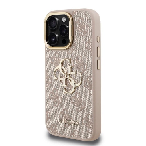 Apple iPhone 15 Pro Max Guess PU 4G Metal Logo Stand Camera Frame husă (Roz) - GUHCP15XPCS4GP4P