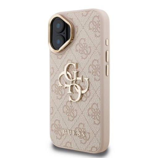 Apple iPhone 16 Guess PU 4G Metal Logo Stand Camera Frame husă (Roz) - GUHCP16SPCS4GP4P