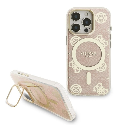 Apple iPhone 16 Pro Guess PC/TPU Electroplated Stand Camera Frame MagSafe husă interschimbabil cu capac spate (Transparent) - GUBPSBHMP16LF4P0