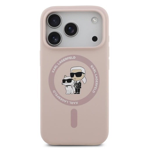Karl Lagerfeld Liquid Silicone Karl and Choupette MagSafe husă iPhone 17 Pro (Roz) - KLHMP17LSCMKCRHP