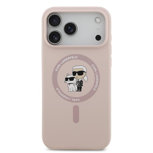 Karl Lagerfeld Liquid Silicone Karl and Choupette MagSafe husă iPhone 17 Pro Max (Roz) - KLHMP17XSCMKCRHP