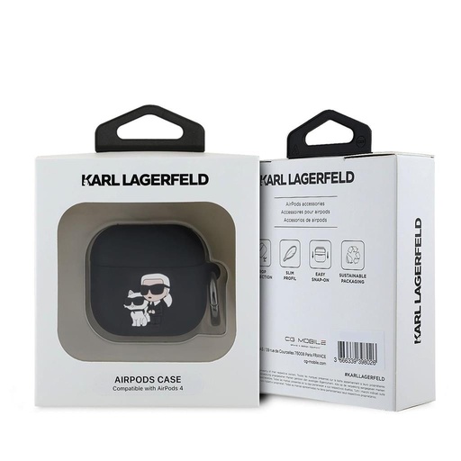Apple AirPods 4 Karl Lagerfeld 3D Logo NFT Karl and Choupette Silicone husă (Negru) - KLA4RUNKC