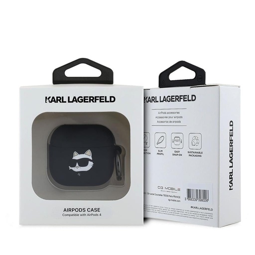 Apple AirPods 4 Karl Lagerfeld 3D Logo NFT Choupette Head Silicone husă (Negru) - KLA4RUNCHK