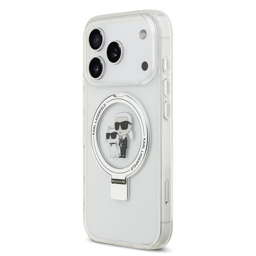 Apple iPhone 17 Pro Karl Lagerfeld Ringstand Karl and Choupette MagSafe husă (Alb) - KLHMP17LHMRSKCH