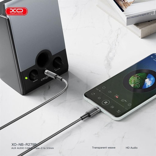 XO NB-R279B audio cablu Type-C - 3,5 mm Brushed Clear (Negru)