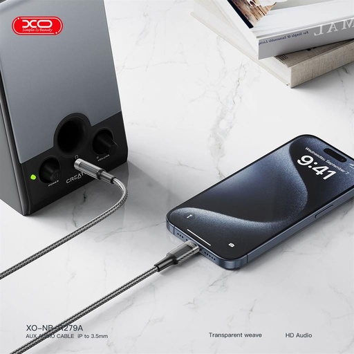 XO NB-R279A audio cablu Lightning - 3,5 mm Brushed Clear (Negru)