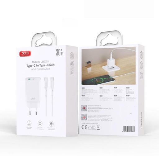 XO CE30 de perete încărcător 30W 1x USB-A + 1x USB-C (Alb)