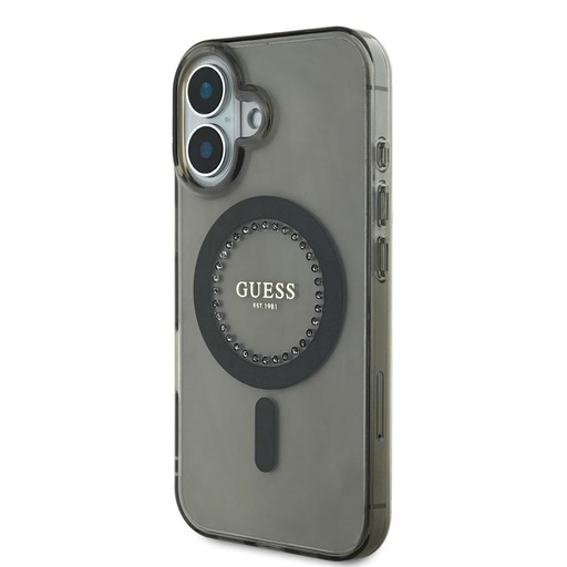 Apple iPhone 16 Guess IML Rhinestones Ring MagSafe (Negru) - GUHMP16SPFTDTEK