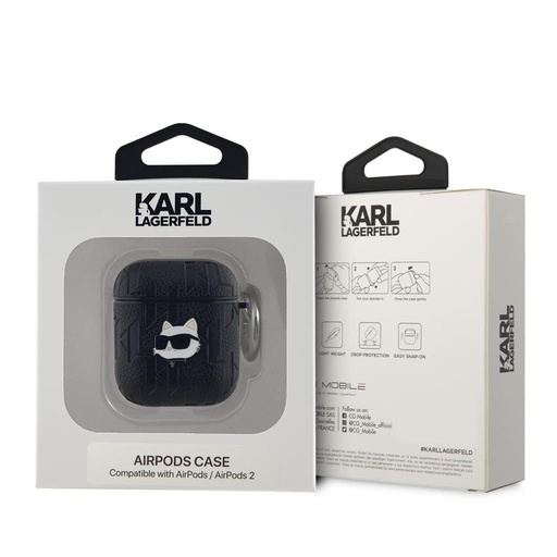 Apple AirPods / AirPods 2 Karl Lagerfeld PU Embossed Choupette Head husă (Negru) - KLA2PGCHPK