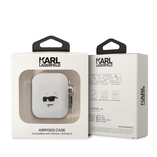 Apple AirPods / AirPods 2 Karl Lagerfeld 3D Logo NFT Choupette Head Silicone husă (Alb) - KLA2RUNCHH