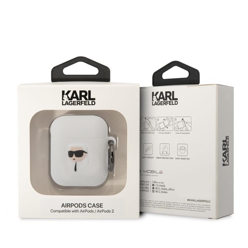 Apple AirPods / AirPods 2 Karl Lagerfeld 3D Logo NFT Karl Head Silicone husă (Alb) - KLA2RUNIKH