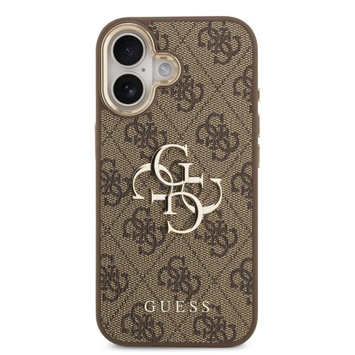 Guess PU Leather 4G Metal Logo Auriu Frame husă iPhone 17 (Maro)